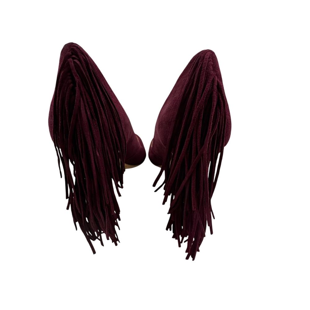 Loeffler Randall Pari Suede Fringe Detail Boho Artsy Maroon Wine Pumps Women's 9 - Picture 5 of 11